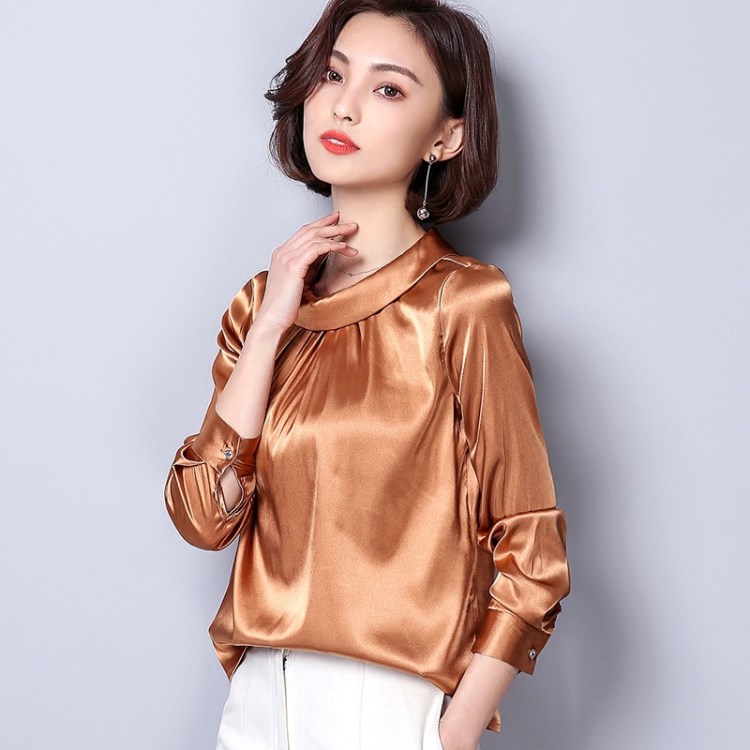 七分袖白真丝t恤女2018春装新款宽松上衣时尚打底衫