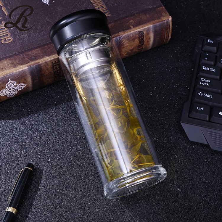 新款簡約雙層隔熱保溫玻璃杯過濾網透明茶葉杯便攜隨手杯廠家直銷