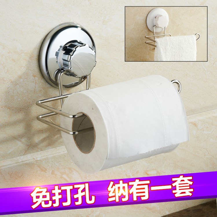 創(chuàng)意吸盤紙巾架掛件卷紙器不銹鋼紙筒衛(wèi)生間壁掛式 免打孔毛巾架