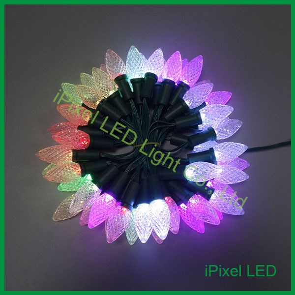 C7 led圣誕燈LED燈串 RGB LED像素?zé)舸?DC12V F8插件燈珠50個(gè)/串