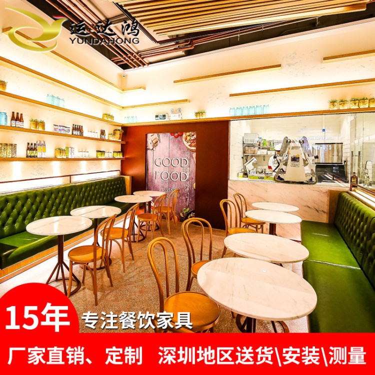 深圳运达鸿厂家直销不锈钢大圆桌 简约茶餐厅中餐厅弧形卡包沙发