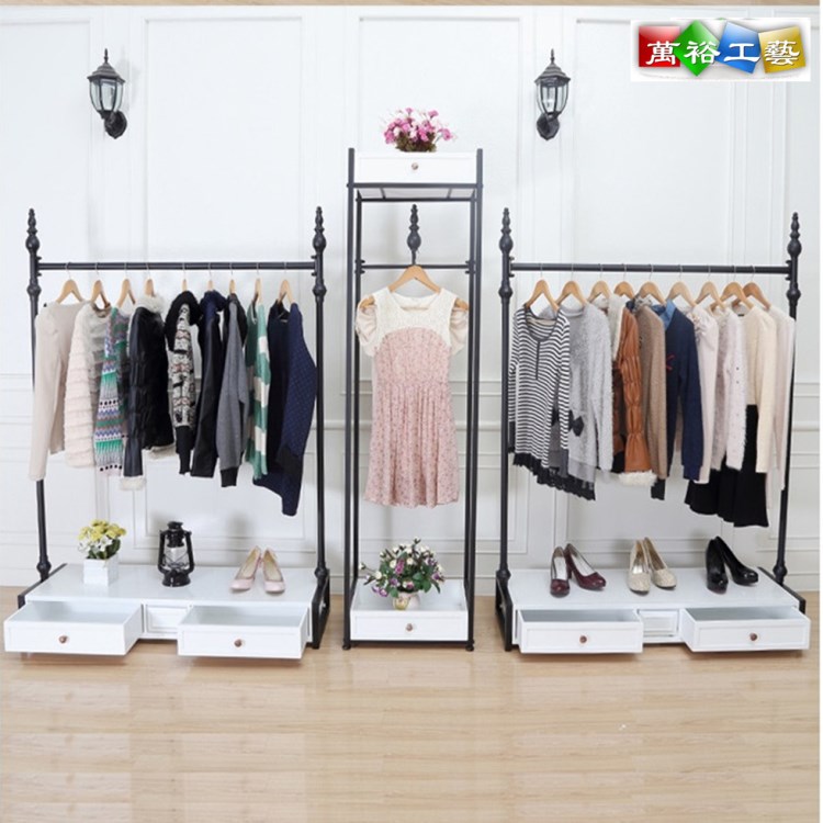 鐵藝服裝展示架衣服店掛衣帽架展示中島貨架側(cè)掛架陳列帶抽屜