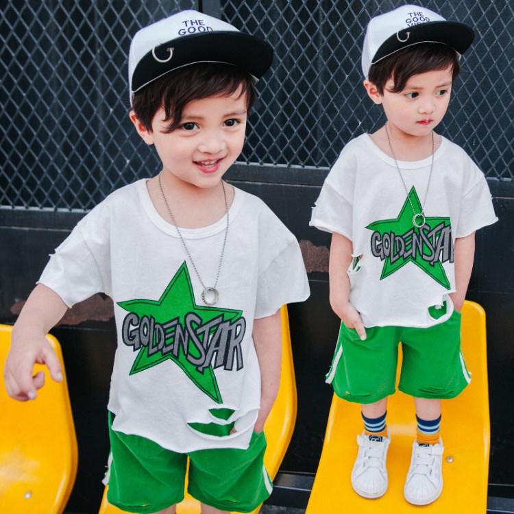 兒童夏裝2018新款男童背心套裝寶寶字母五角星兩件套中小童潮