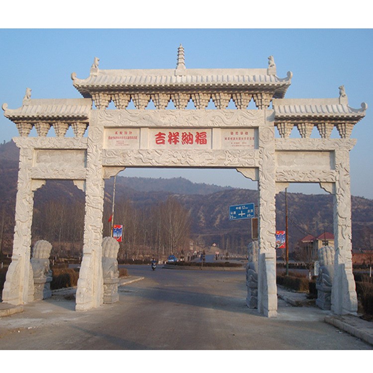 廠家定做各種石雕仿古牌坊農(nóng)村牌樓古建門樓寺廟山門加工定制