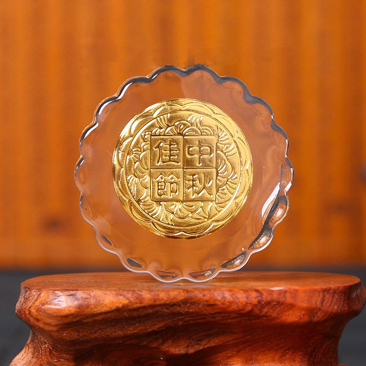 黄金月饼999 晶美金水晶镶金月饼中秋送礼厂家直销批发