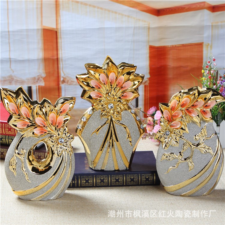 創(chuàng)意禮品鑲鉆花瓶 歐式擺件陶瓷工藝品 KTV家居擺件紀念品批發(fā)