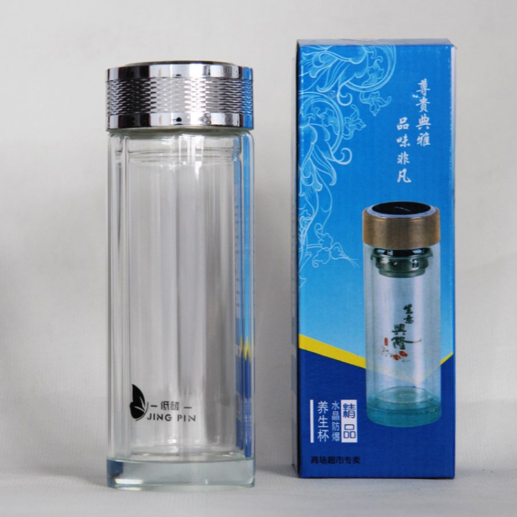 廠家直銷雙層水晶玻璃杯廣告禮品杯水茶杯子可印logo定做貼牌