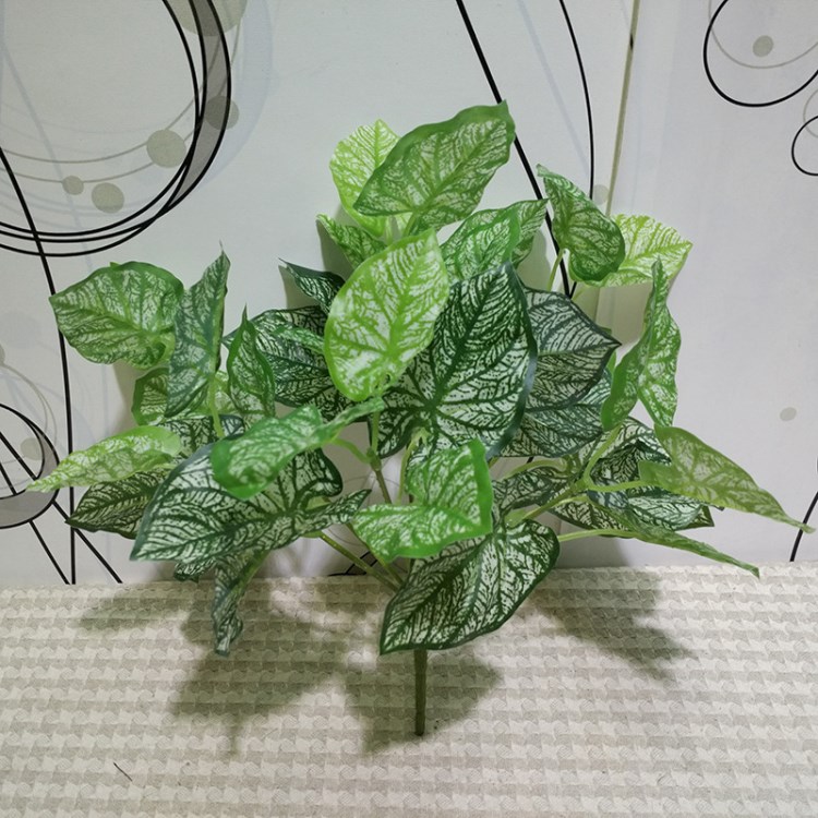 綠色仿真植物墻配材過膠綠色小7叉白芋葉仿真花假花綠植葉子把束