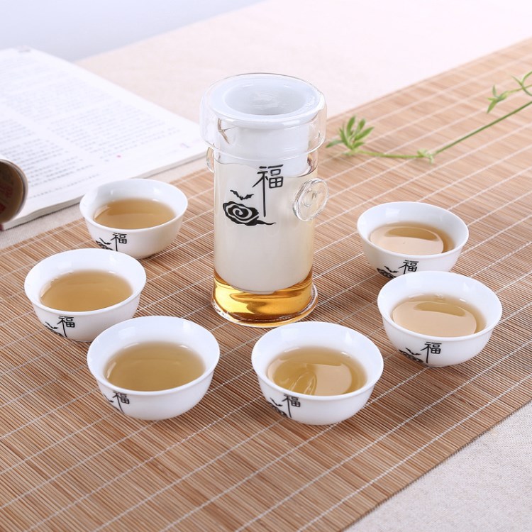 青花瓷紅茶泡茶器功夫茶具陶瓷內(nèi)丹耐熱玻璃雙耳不銹鋼過濾批發(fā)