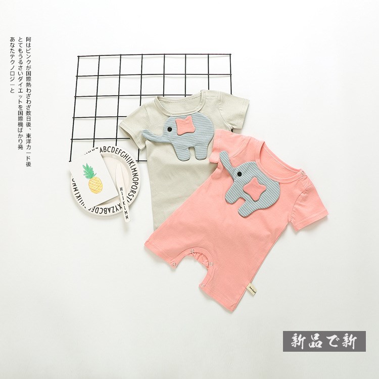 木希希 一件代發ins嬰幼兒爆款 韓版夏季新款可愛小象爬服連體衣