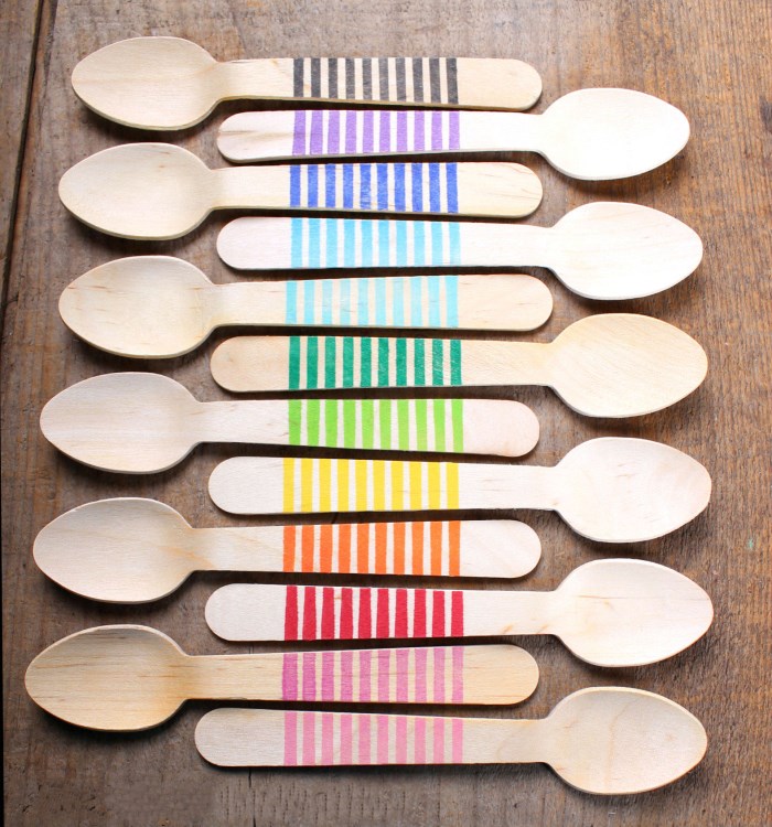 Stripe Stamped Spoon Wooden Utensils 外貿(mào)歐式條紋木勺子餐具