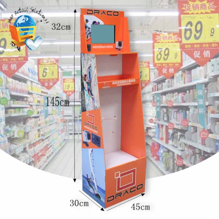 【防護鏡掛鉤展示架】帶LCD落地瓦楞紙貨架 眼鏡展柜廠家定制