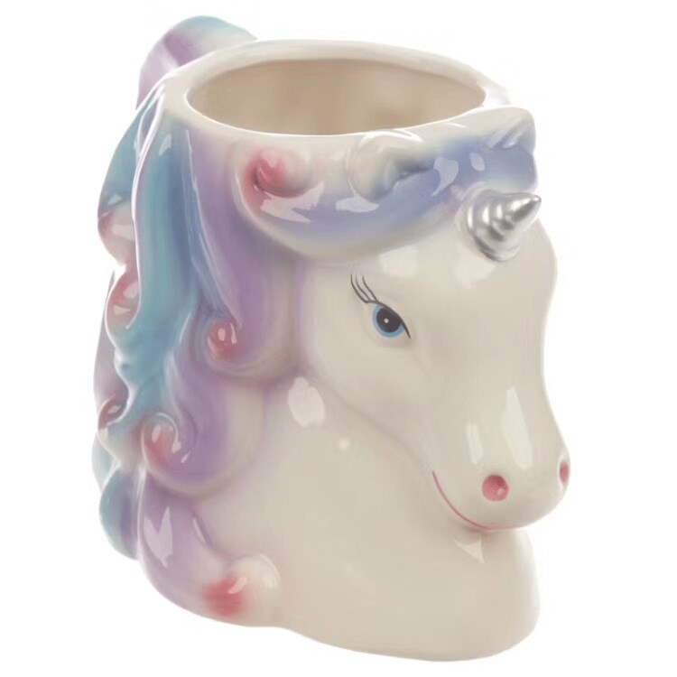 超大独角兽头陶瓷马克杯 独角兽手绘牛奶杯3D立体水杯unicorn mug