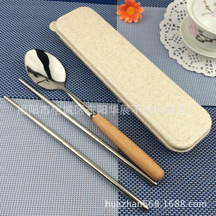 實用積分銀行保險會銷展會商場活動不銹鋼木柄勺子筷子禮品