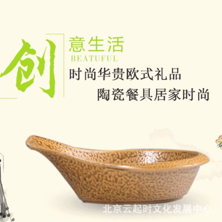 創(chuàng)意不規(guī)則陶瓷盤子水果沙拉盤涼菜盤餐廳餐具特色賓館家用復(fù)古