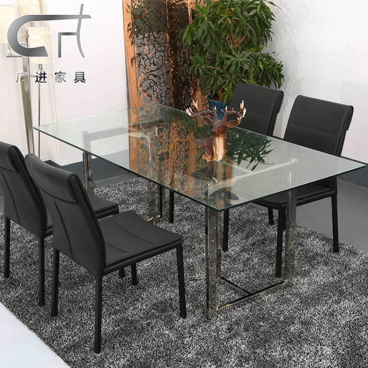 定制批發 新款簡約現代客廳餐臺 小戶型不銹鋼鋼化玻璃餐桌 方桌