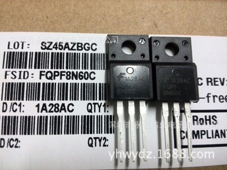 代理銷售仙童場效應管FQPF8N60C  原裝足8A   假一罰十