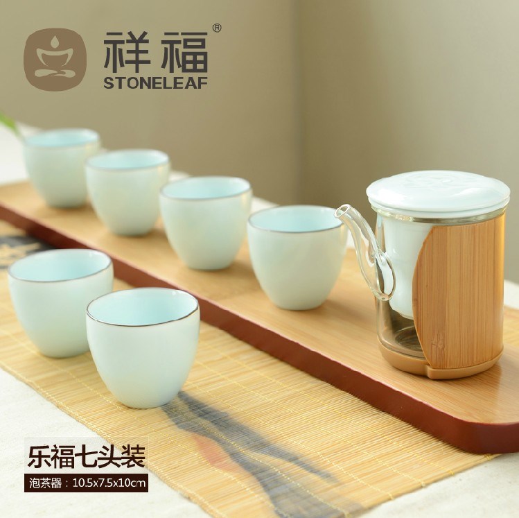 祥福冲茶器 玻璃不烫手整套茶具套装 乐透乐福七头装系列功夫茶具