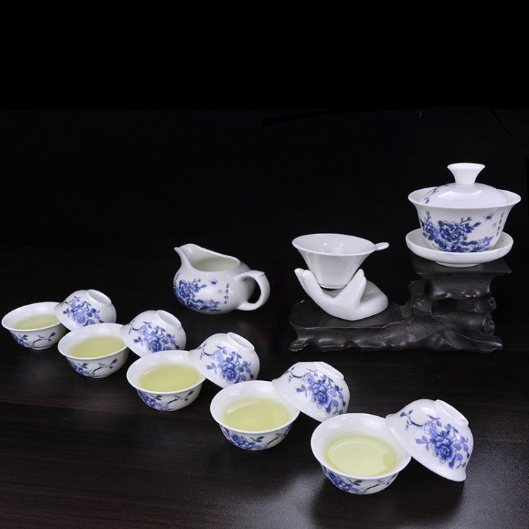 茶具套裝 德化陶瓷蓋碗活動禮品青花瓷創(chuàng)意茶具禮盒套裝批發(fā)