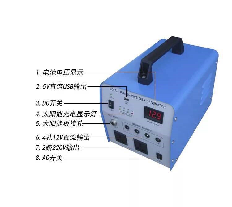 太陽(yáng)能逆變器控制器一體機(jī)LED高亮度球泡燈照明手機(jī)充電帶風(fēng)扇電