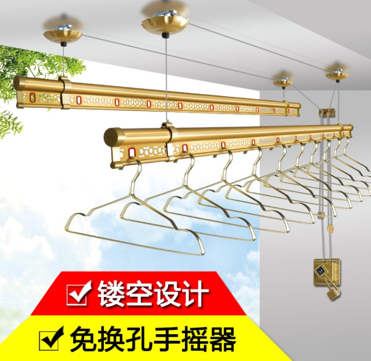 全鋁合金晾衣架 升降手搖晾衣桿陽臺自動雙桿式涼掛衣架廠家批發