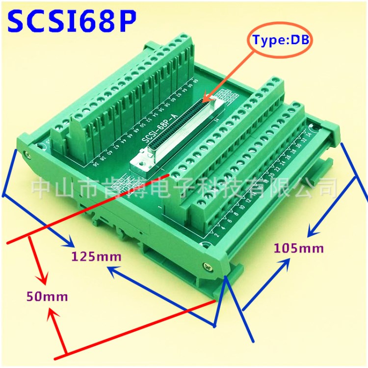 SCSI68芯針 DB孔式 采集卡轉(zhuǎn)接 中繼端子臺(tái)68芯模組替代研華三菱