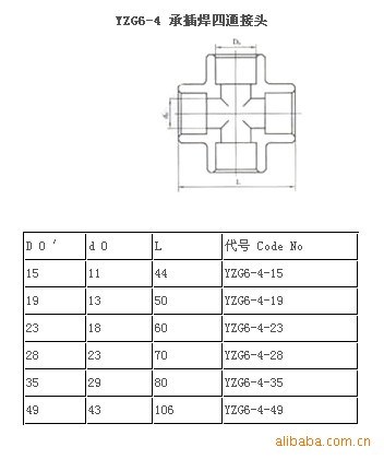 支持混批自控儀表管路附件 YZG6-4 承插焊四通接頭 （揚中 明亮）