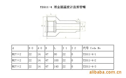 自控儀表管路附件 YZG11-4 雙金屬溫度計直形管嘴