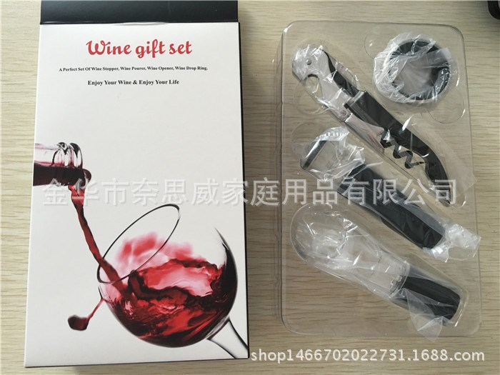 酒具廠家外貿(mào)產(chǎn)品酒具套裝4件套彩盒包裝紅酒工具小禮品