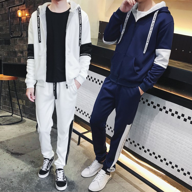 男士加厚加絨衛(wèi)衣冬季休閑外套運動套裝潮兩件套青少年DJ904TP90