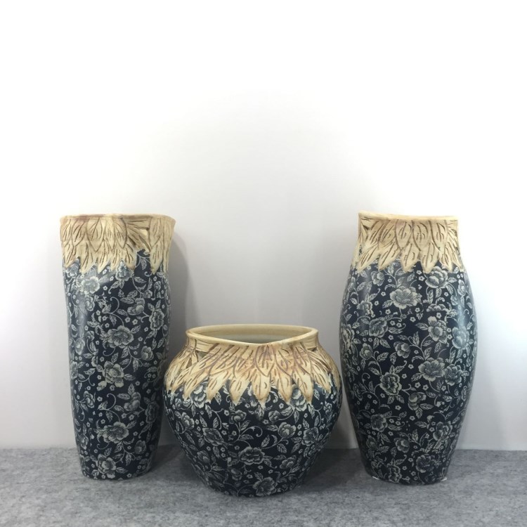 景德鎮(zhèn)手工高溫陶瓷花瓶三件套 中式古典家居擺件 青花 批發(fā)