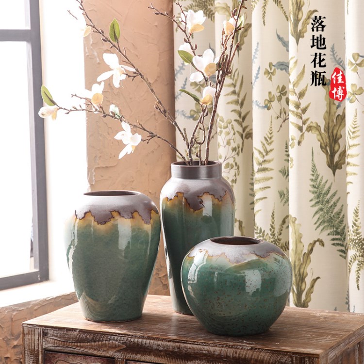 陶瓷工藝品花瓶三件套陶瓷擺件客廳 顏色釉窯變花瓶 復古家裝飾品