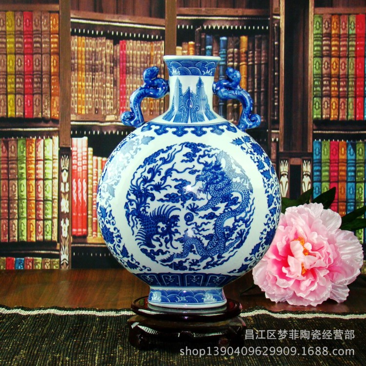 仿古青花瓷 花瓶 景德鎮(zhèn)陶瓷瓷器 時尚家居工藝品擺件 客廳裝飾