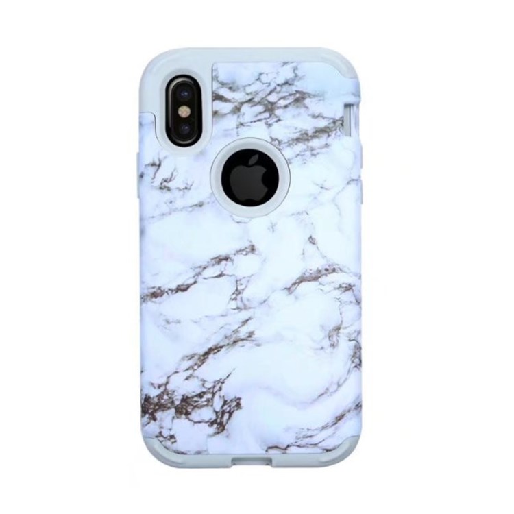 iPhoneX 三合一白底山水紋大理石PC+硅膠全包防摔蘋果手機殼