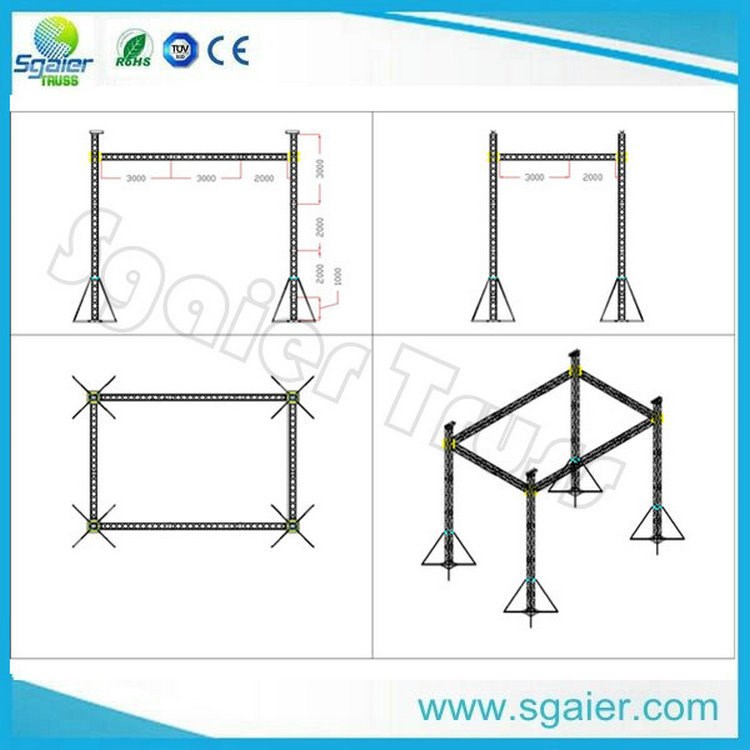 室外固定舞臺(tái)燈光架結(jié)構(gòu)，六柱帶頂棚鋁架