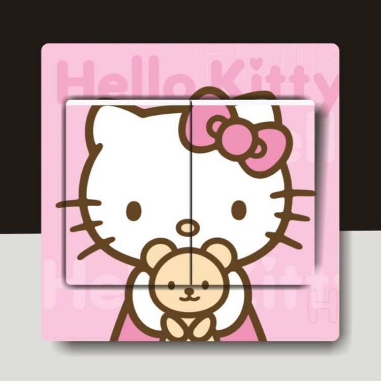 批發(fā) 韓國創(chuàng)意可愛hellokitty墻貼 凱蒂貓開關(guān)貼紙插座裝飾貼套