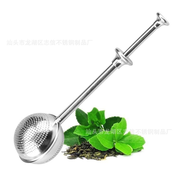 304不銹鋼按壓式伸縮茶球茶葉球味寶調(diào)味球?yàn)V渣茶漏料濾茶器