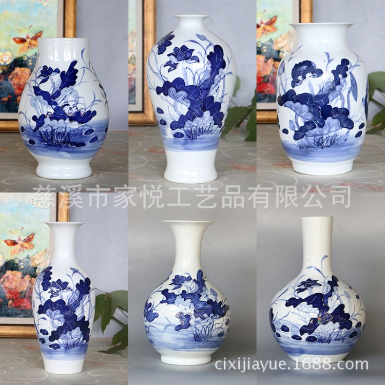 古典風韻景德鎮瓷器青花瓷手繪浮雕荷花臺面花瓶系列工藝品擺件