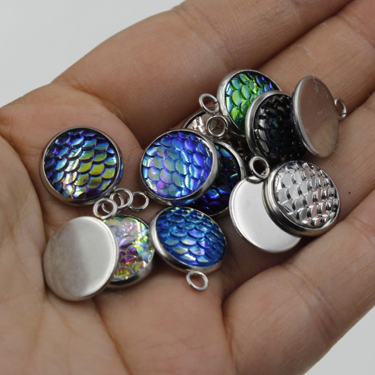 12MM 不锈钢鱼鳞底托配件吊坠 Scale Charm Pendant Stainless St