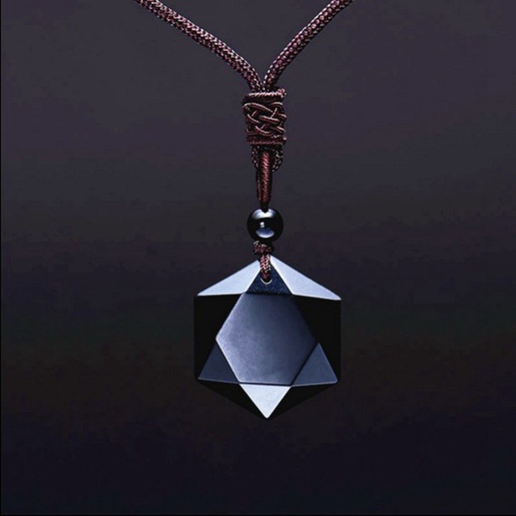 黑曜石吊坠六芒星能量石创意挂饰灵摆男女项链本命年情人节礼物
