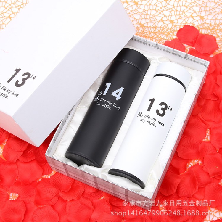 創(chuàng)意情侶保溫杯 1314送禮不銹鋼保溫杯 定制logo簡約情人水杯批發(fā)