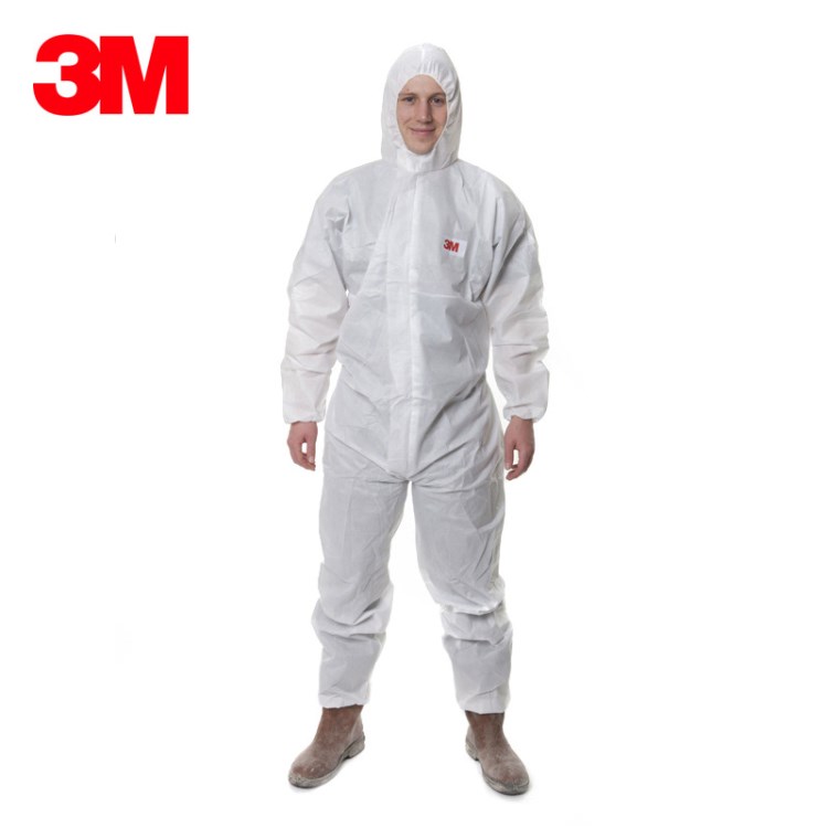 3M 4515白色帶帽連體防護(hù)服防顆粒物及液體有限噴濺防塵防化