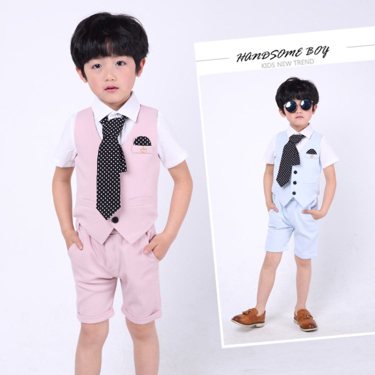 2018夏款童装男童马甲表演礼服套装儿童演出服三件套批发一件代发