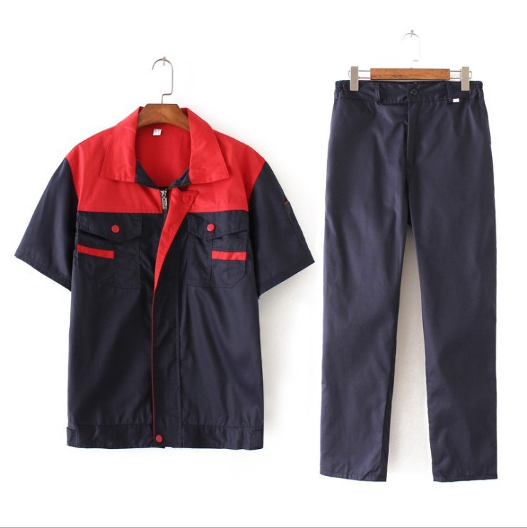 夏季半袖工作服套裝 短袖工程工廠車間上衣汽修勞保工作服定制LOG