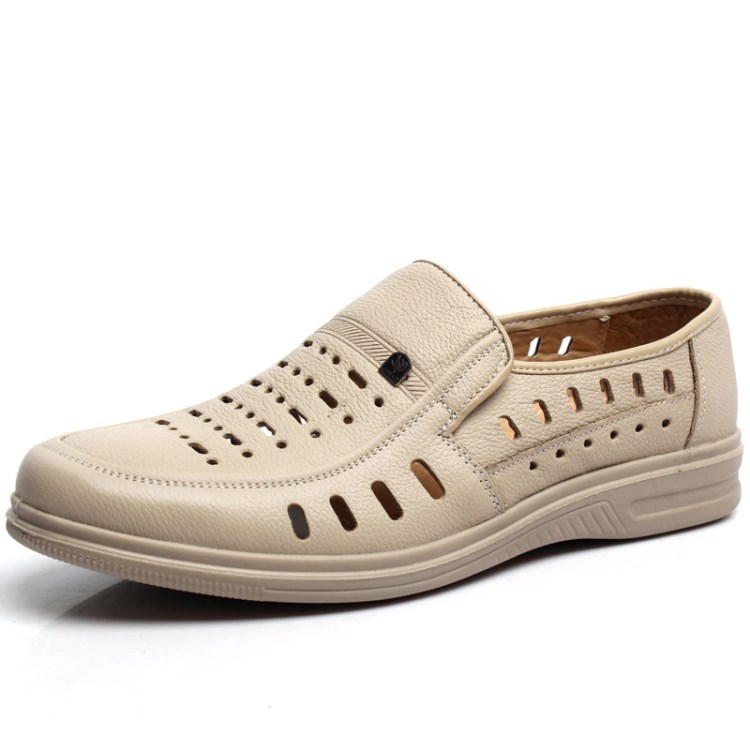 洞洞鞋2018男款 镂空透气真皮温州鞋男平底鞋休闲鞋子 真皮小白鞋
