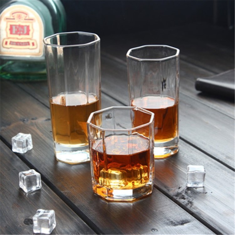 廠家淘寶代發玻璃八角杯大中小號 威士忌杯 厚底加重 八棱杯