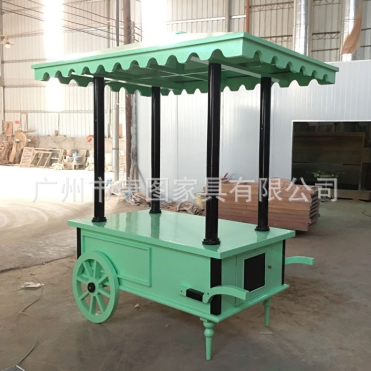 景區商場防腐木售貨車 廣場零售花車 木質小吃手推車
