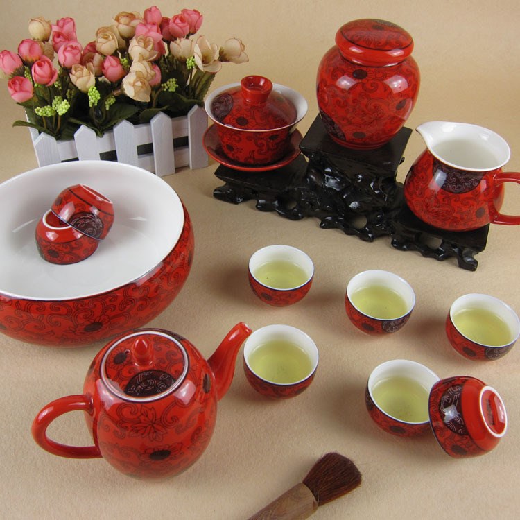 紅藤花陶瓷茶具 功夫茶具 瓷器 中國(guó)紅茶具 婚慶茶具 廠家直銷