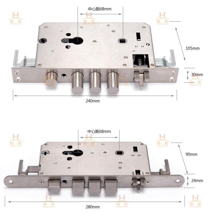 恒阳防盗门锁体锁具不锈钢304方舌双活双快防插天地大门锁体