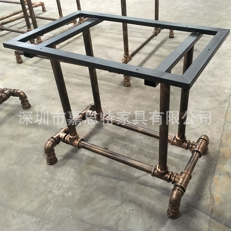 工業風水管桌架 廠家批發鑄鐵桌腳 仿古銅色餐桌腿 長方桌穩固耐
